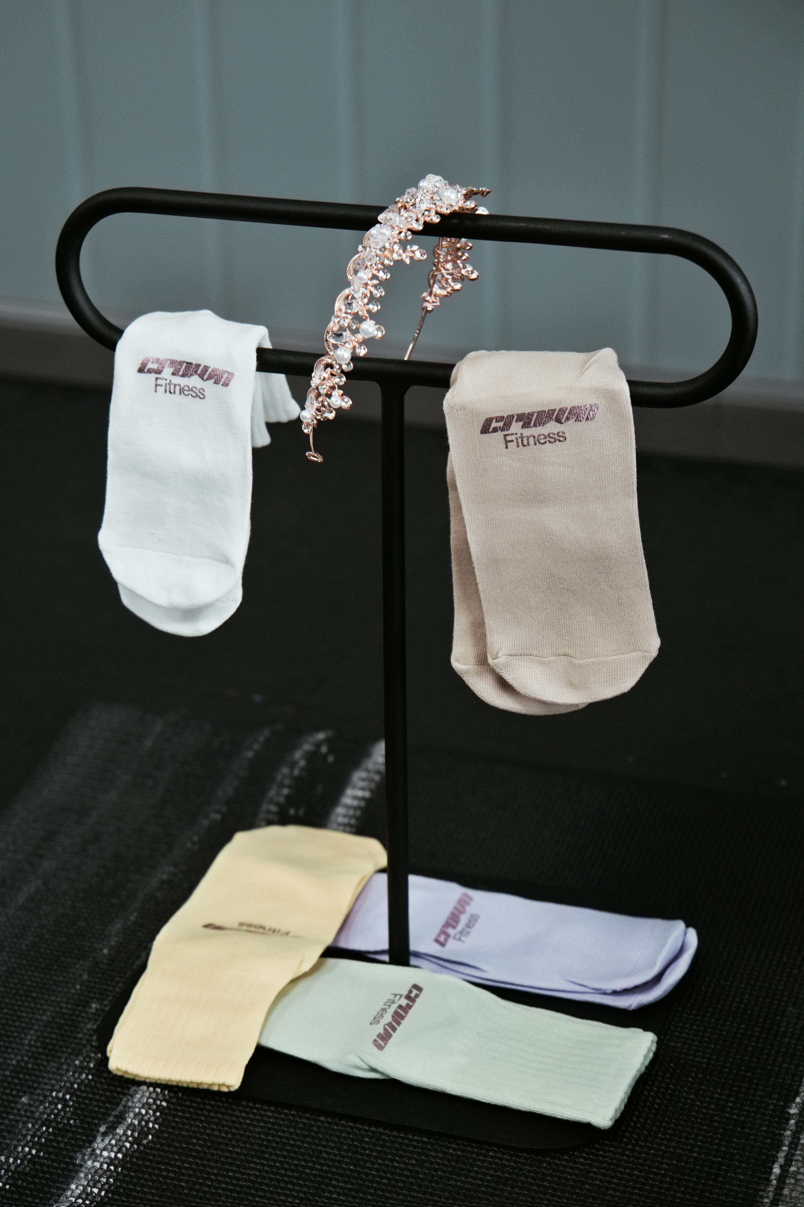Crown Fitness branded socks and tiara